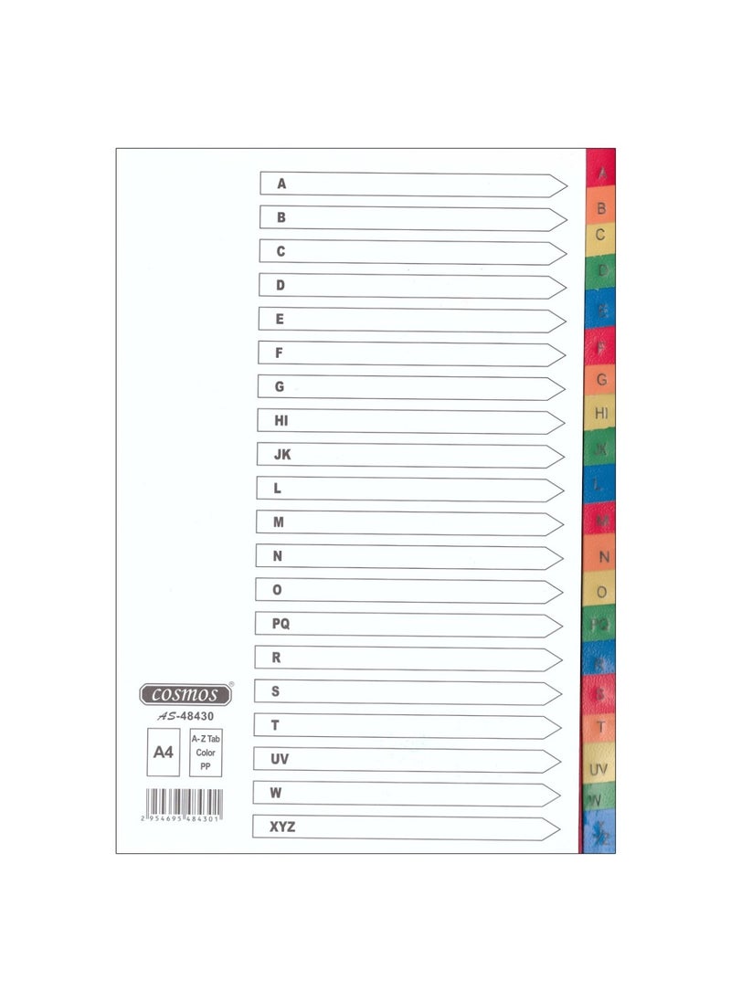 COSMOS COSMOS PVC INDEX DIVIDERS A-Z COLOR TABS WITHOUT NUMBER 1X10 PCS 