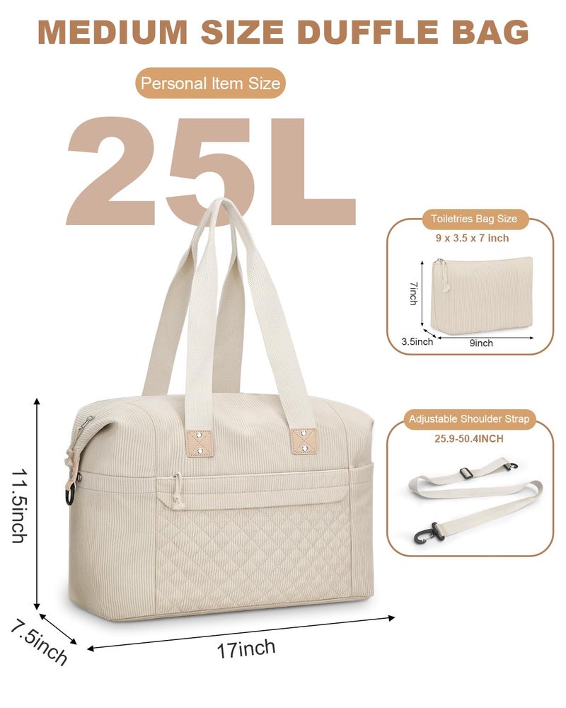 Pritent Travel Duffle Bag, Waterproof Weekender Overnight Hospital Bags for Women Men with Toiletry Bag Lightweight Personal Item Duffle Gym Bag for Travel, Airplanes, Sports(Corduroy Beige, M) - Image 3