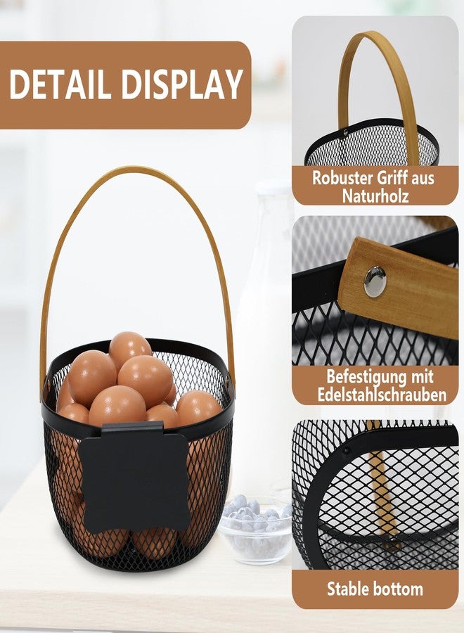 Xbopetda Farmhouse Egg Baskets for Gathering Fresh Eggs, Oval Metal Egg Collecting Basket Egg Holder with Wooden Handle, Countertop Kitchen Decor - Image 2