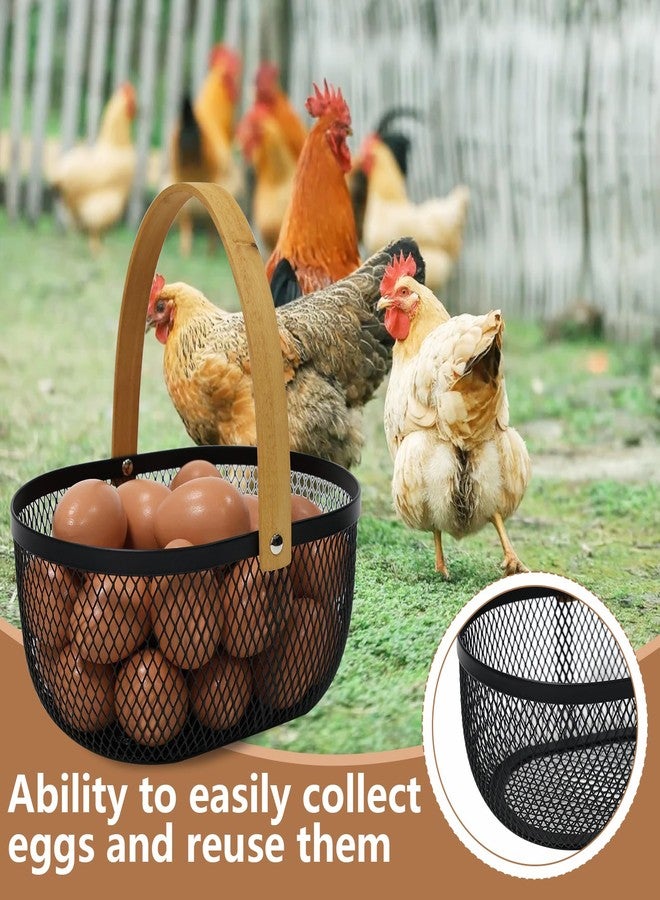 Xbopetda Farmhouse Egg Baskets for Gathering Fresh Eggs, Oval Metal Egg Collecting Basket Egg Holder with Wooden Handle, Countertop Kitchen Decor - Image 4
