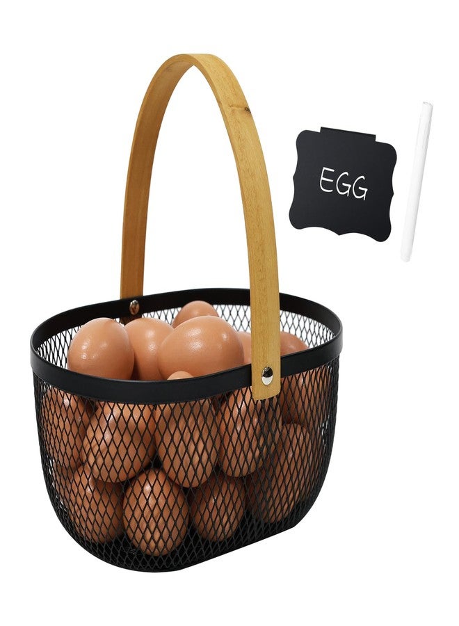 Xbopetda Farmhouse Egg Baskets for Gathering Fresh Eggs, Oval Metal Egg Collecting Basket Egg Holder with Wooden Handle, Countertop Kitchen Decor - Image 1