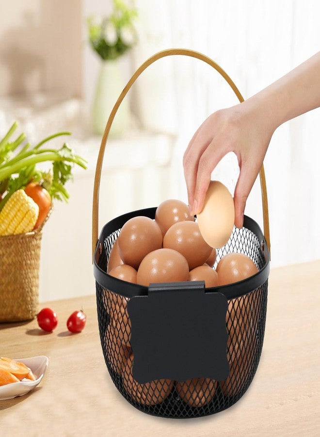 Xbopetda Farmhouse Egg Baskets for Gathering Fresh Eggs, Oval Metal Egg Collecting Basket Egg Holder with Wooden Handle, Countertop Kitchen Decor - Image 3