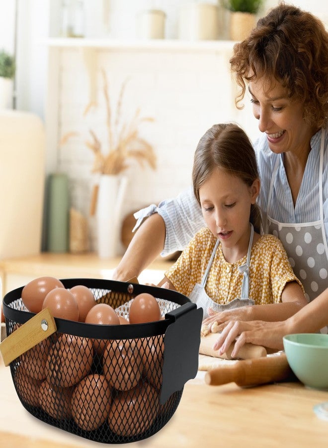 Xbopetda Farmhouse Egg Baskets for Gathering Fresh Eggs, Oval Metal Egg Collecting Basket Egg Holder with Wooden Handle, Countertop Kitchen Decor - Image 5