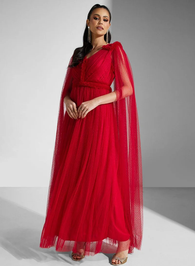 جولدن ابل V-Neck Mesh Detail Dress