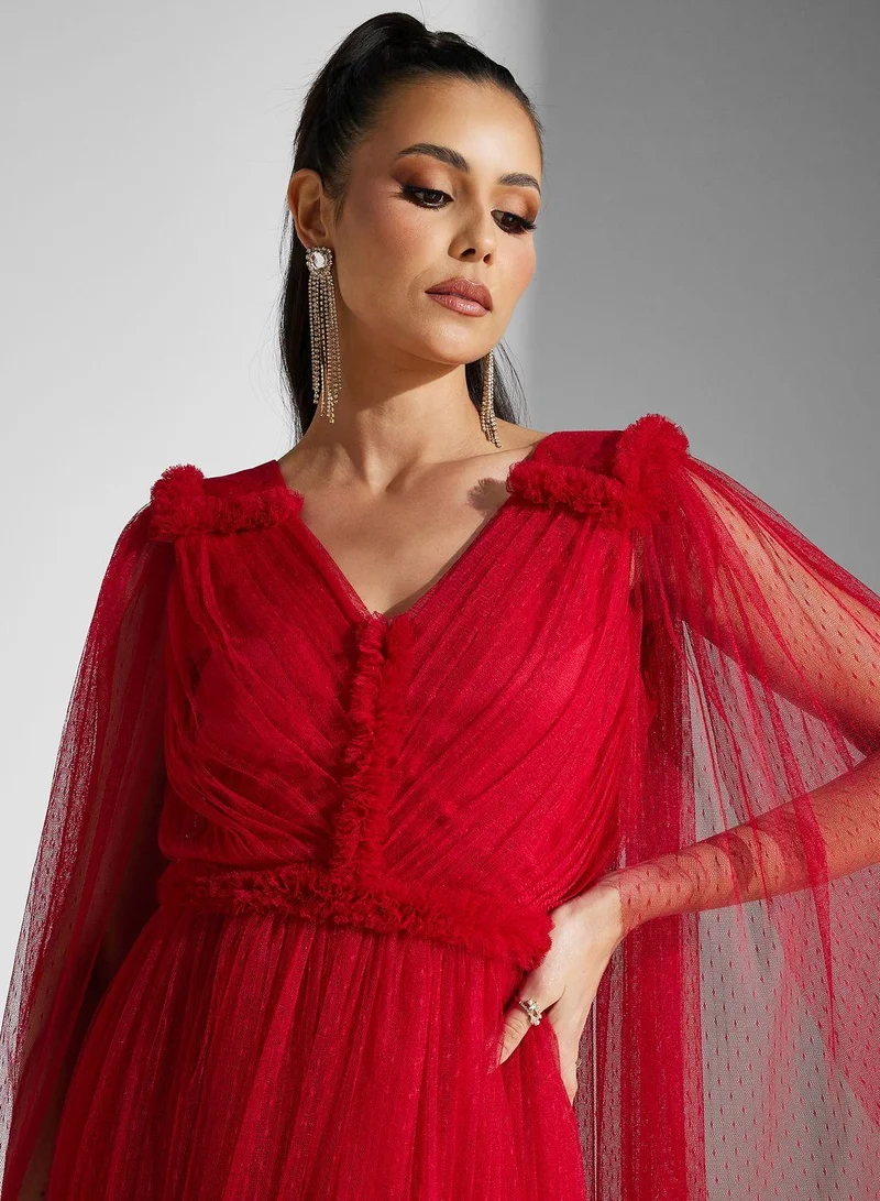 جولدن ابل V-Neck Mesh Detail Dress