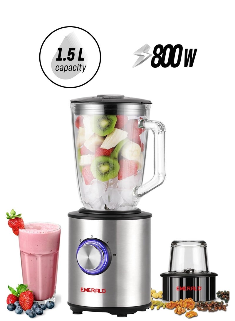 EMERALD Masterblender Duo 1.5 Litre Glass Blender & 250 Gms Dry Grinder, 800 Watts, EK730MBG. - Image 1