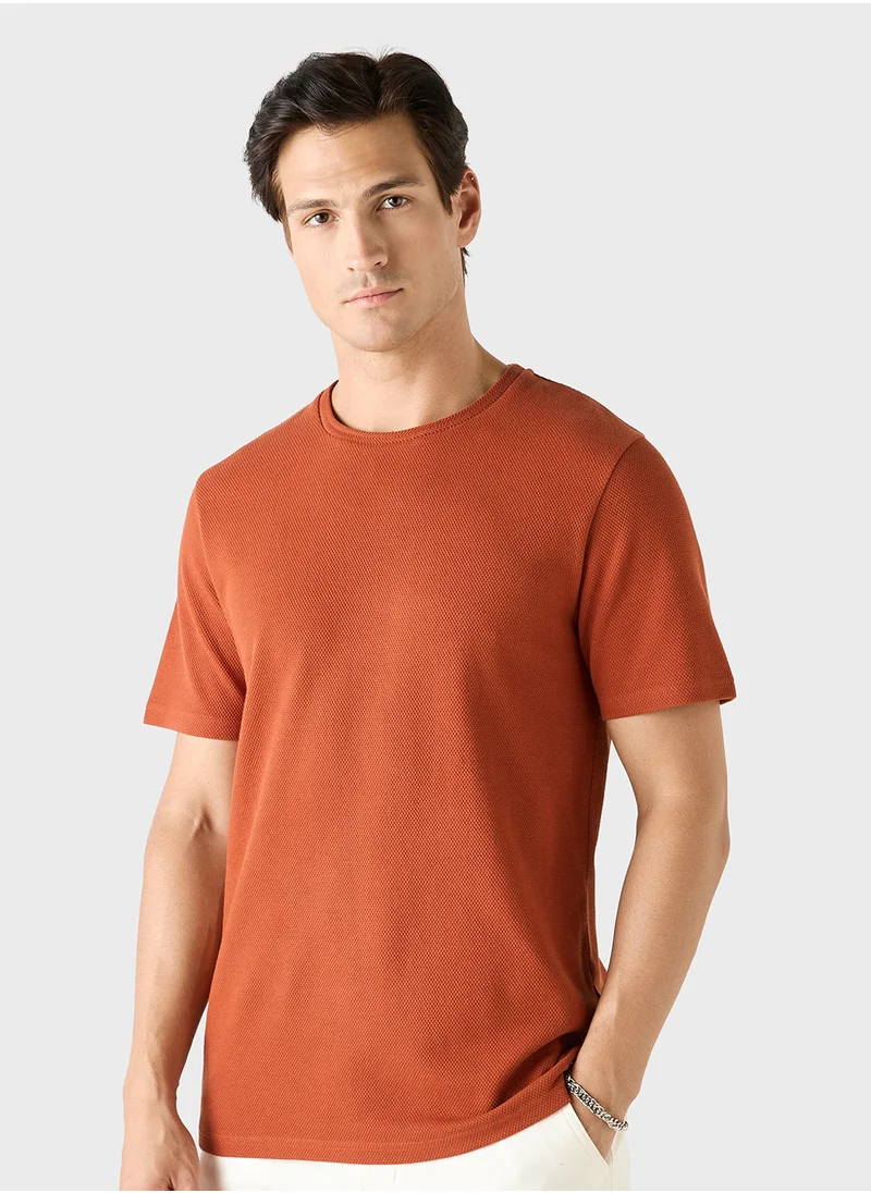 ايكونيك Iconic Textured T-shirt with Crew Neck and Short S