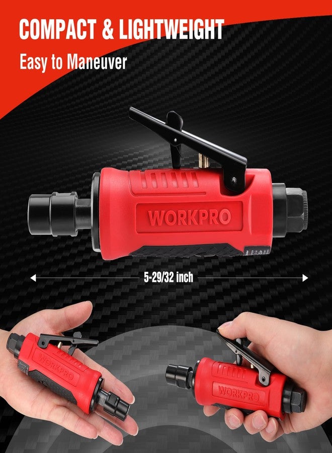 ووركبرو ماكينة صنفرة مستقيمة تعمل بالهواء المضغوط من WORKPRO، مقاس 1/4 بوصة، 25000 دورة في الدقيقة، ماكينة صنفرة تعمل بالهواء المضغوط للطحن والقطع والتلميع وإصلاح اللحام وإزالة النتوءات، مع حلقات تثبيت مقاس 1/4 بوصة و1/8 بوصة - Image 3
