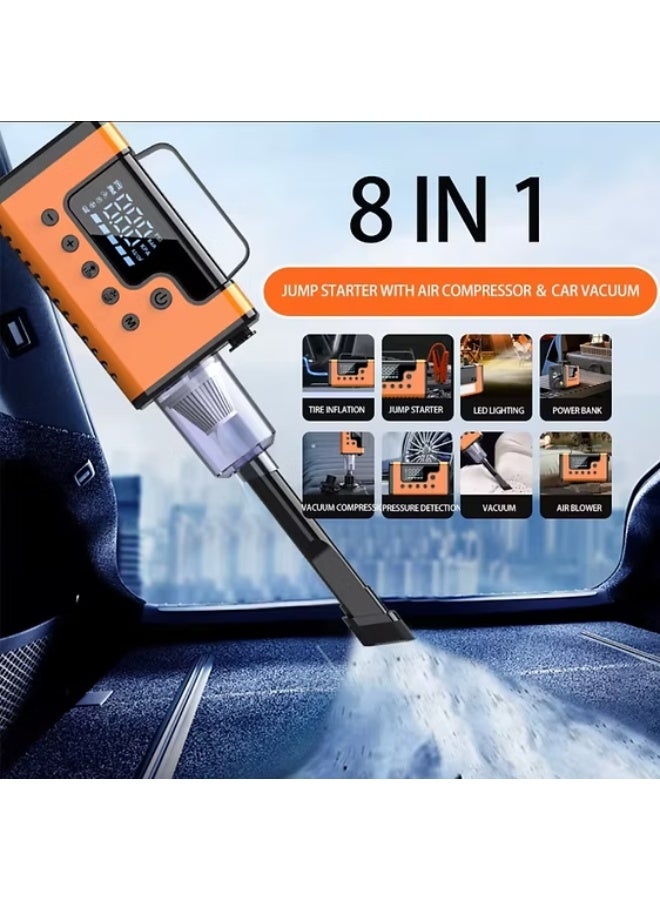 MOCOM 8-in-1 3000A Peak Car Jump Starter with 150PSI Air Compressor & 7000Pa Vacuum Cleaner | 37,000mWh Portable Power Bank with LED Flashlight, SOS & Strobe | Emergency Jump Starter for 12V Cars, SUVs, Trucks, Motorcycles | Smart Tire Inflator, Vacuum & Blower | All-in-One Roadside Safety Kit for Car, Camping & Outdoor Adventures | Fast Charging USB/Type-C Outputs | Compact, Durable, Multi-Functional Power Station with 10-Layer Protection & CE/FCC/ROHS/UN38.3 Certifications - Image 2