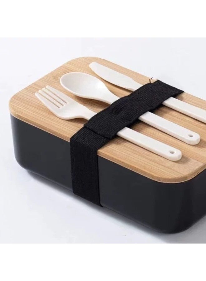 Wheat Straw Lunch Box Double Lunch Box For Office Workers Large Capacity Sealed Insulation Box With Tableware Split Lunch Box-Specifications:Single Layer Black Model  - Image 1