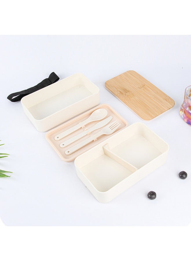 Wheat Straw Lunch Box Double Lunch Box For Office Workers Large Capacity Sealed Insulation Box With Tableware Split Lunch Box-Specifications:Single Layer Black Model  - Image 3