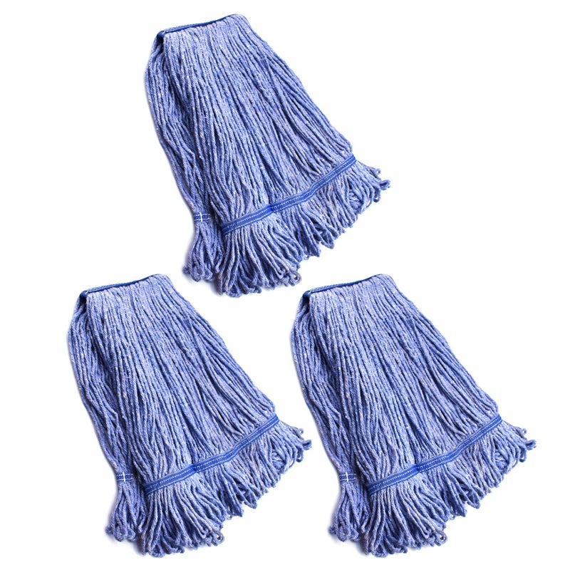 String Mop Heads Replacement Heavy Duty Commercial Grade Blue Cotton Looped End Wet Industrial Cleaning Mop Head Refills 3 Medium