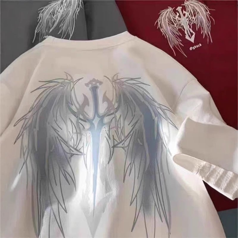 Vibe American-Style High Street Short-Sleeved T-Shirt Men'S Summer Retro Design Sense Big Wings Round Neck Half-Sleeved Couple Top - Image 5