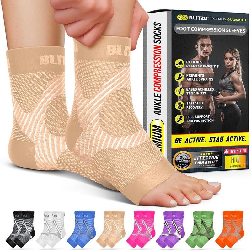 Compression Socks for Plantar Fasciitis and Achilles Tendonitis - Ankle Brace Compression Sleeve with Arch Support - Nude L-XL - Image 1