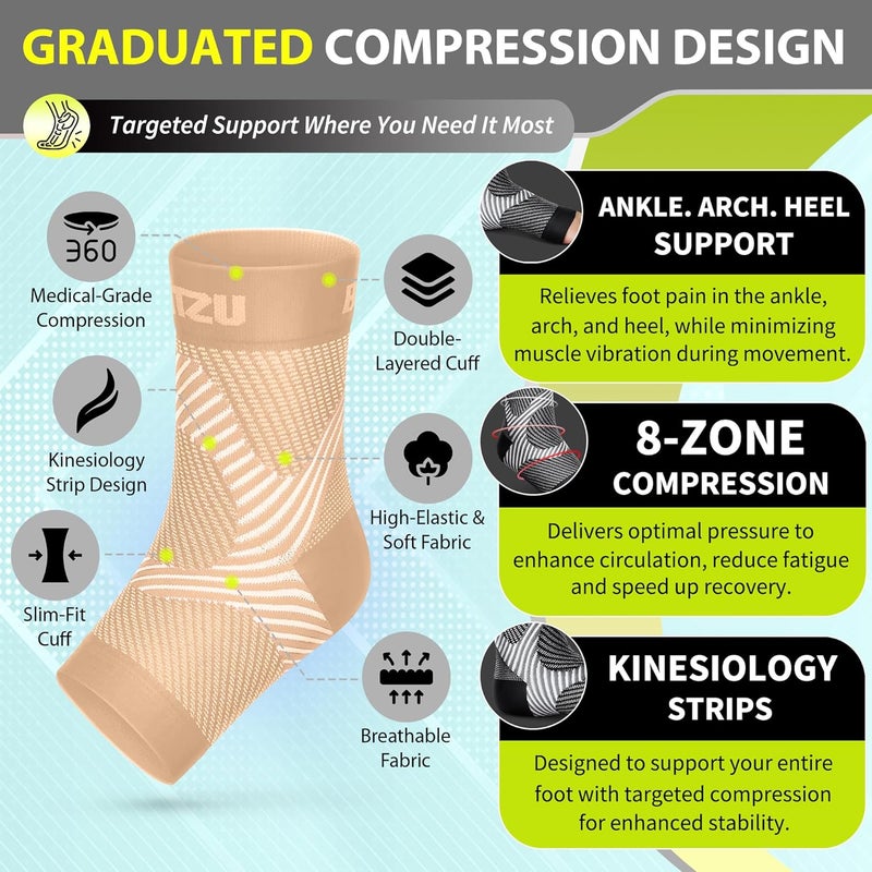 Compression Socks for Plantar Fasciitis and Achilles Tendonitis - Ankle Brace Compression Sleeve with Arch Support - Nude L-XL - Image 4