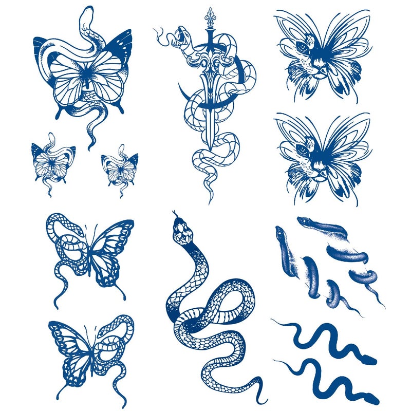 Semi-permanent Snake Temporary Tattoos, 6-Sheet 2 Weeks Long Last Waterproof Mamba Tattoos,Plant-Based Ink Tattoos Sticker for Adult Children