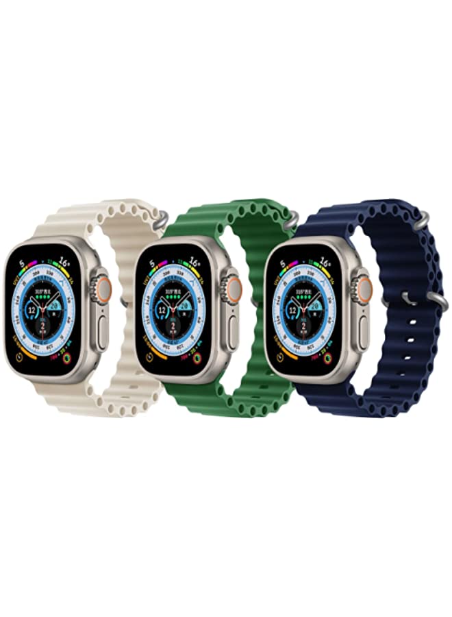IAF Silicone Ocean Band Strap for Apple Watch 38/40/41mm Pearl White/Dark Green/Dark Blue Set of 3