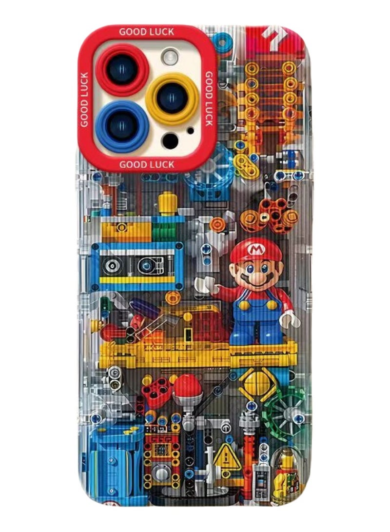 Cute Cartoon Phone Case for iPhone 15 Pro Max 6.7 Inch, Silicone Soft Case (Mario Blocks)