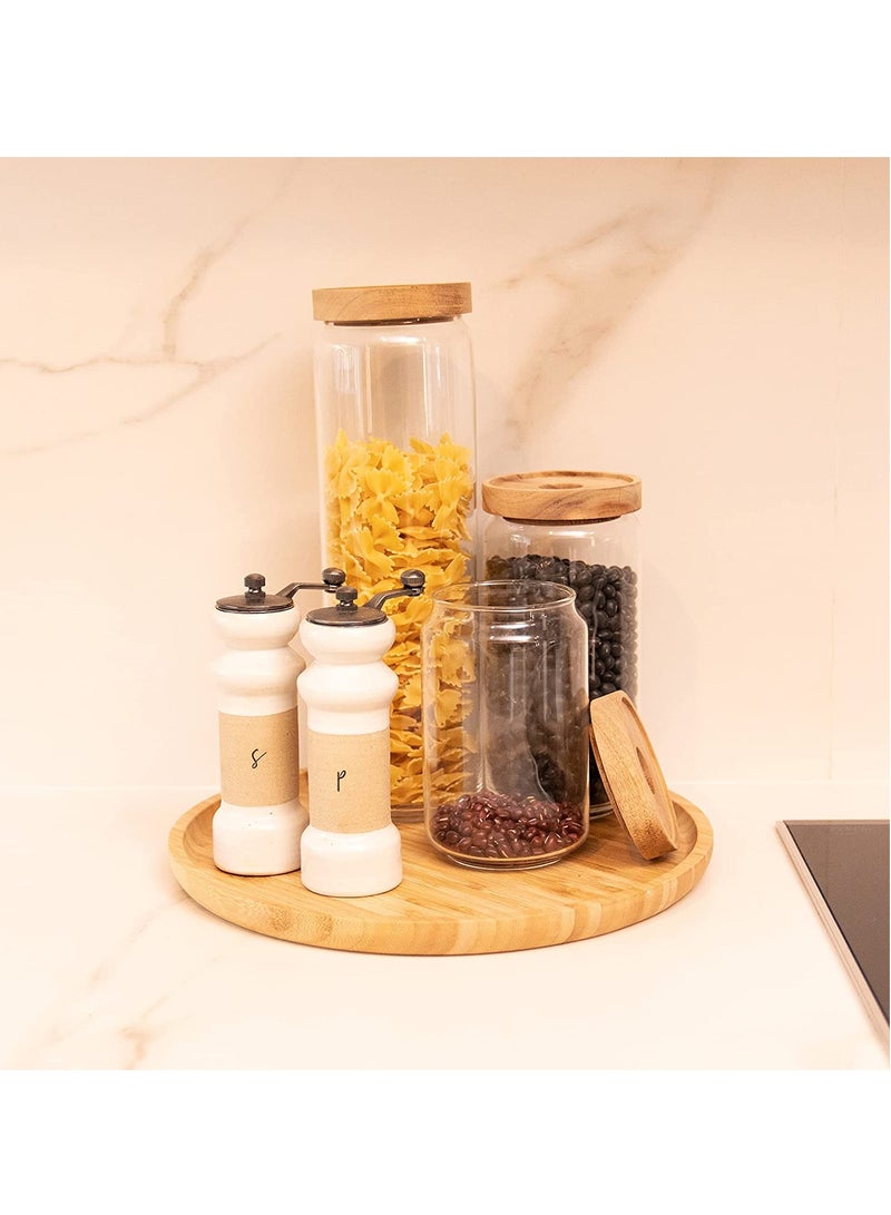 KASTWAVE طبق دائري من الخيزران، أطباق خشبية، صينية تقديم خشبية، فواكه، خبز، طبق سلطة، لوح تقديم شاركوتيري، لطاولة الطعام / طاولة القهوة، 7.9 بوصة، 1 قطعة - Image 2