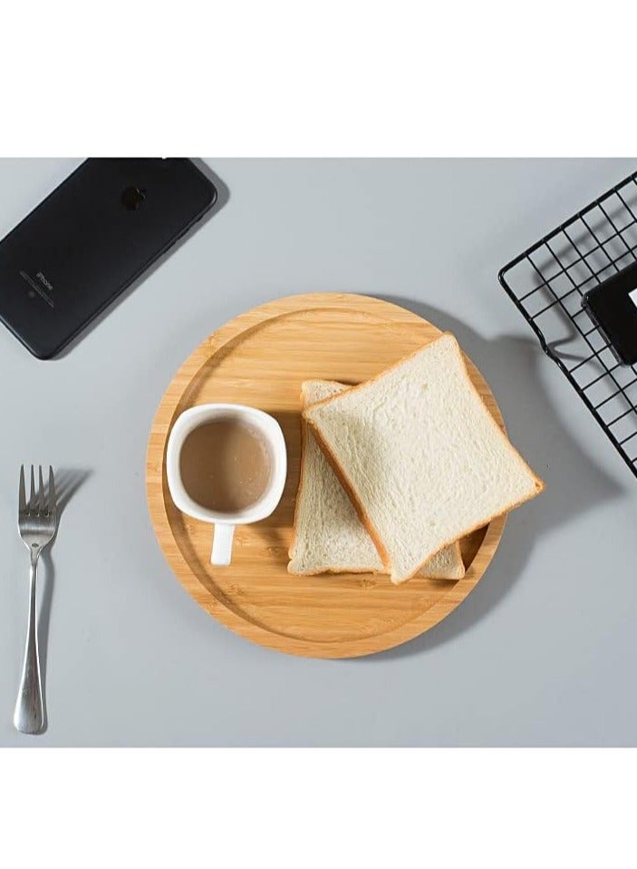 KASTWAVE طبق دائري من الخيزران، أطباق خشبية، صينية تقديم خشبية، فواكه، خبز، طبق سلطة، لوح تقديم شاركوتيري، لطاولة الطعام / طاولة القهوة، 7.9 بوصة، 1 قطعة - Image 4