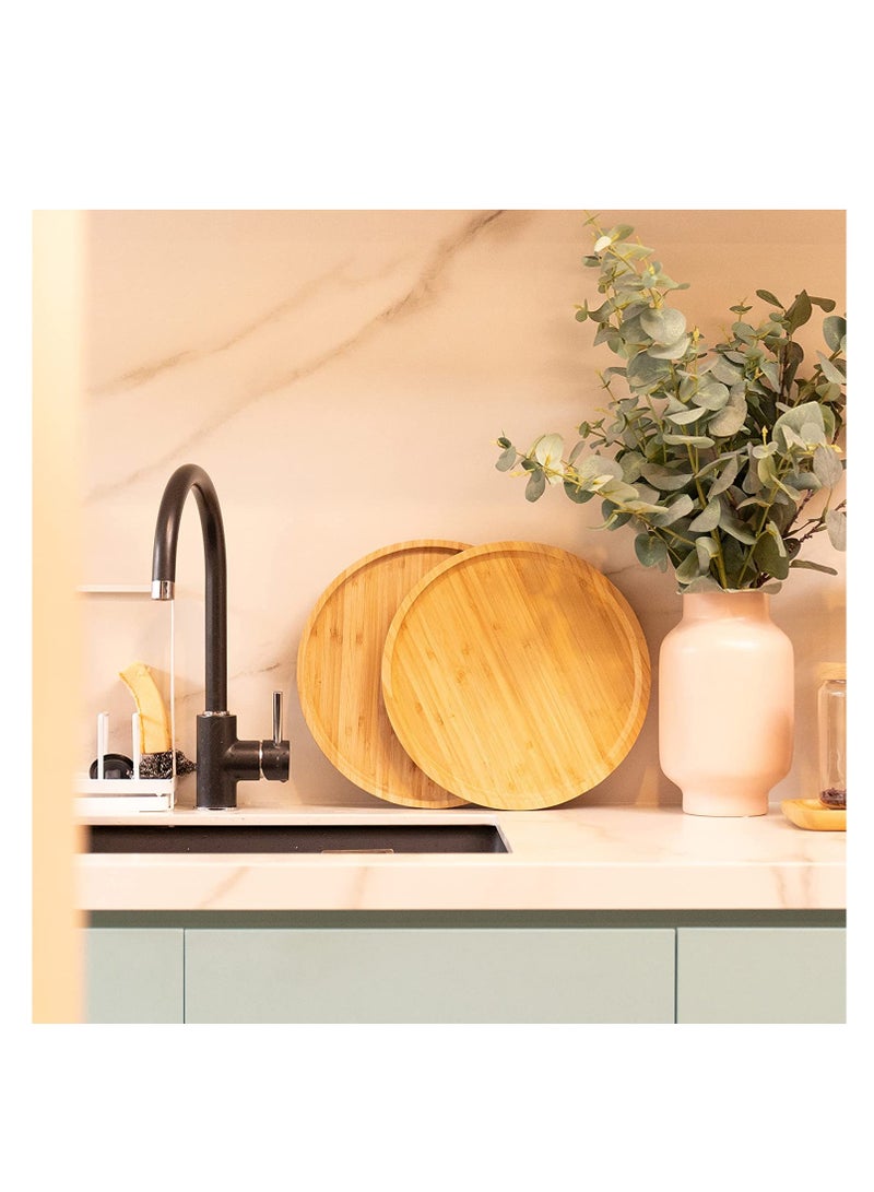 KASTWAVE طبق دائري من الخيزران، أطباق خشبية، صينية تقديم خشبية، فواكه، خبز، طبق سلطة، لوح تقديم شاركوتيري، لطاولة الطعام / طاولة القهوة، 7.9 بوصة، 1 قطعة - Image 5