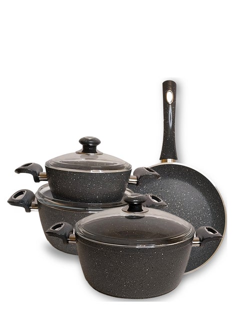 Al-Nokhba Granite Stone Cookware Set, 7-Piece Pots and Pans Non-Stick Set, Includes 3 Lids, 1 Frying Pan, 3 Pots - Scratch-Resistant & Heat-Efficient - Perfect Essentials for Your Kitchen Cooking
