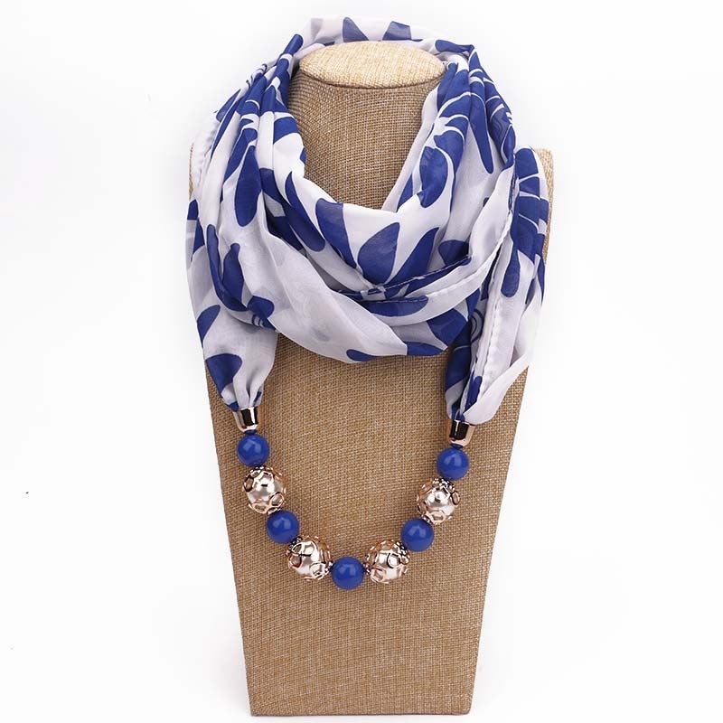 Beaded Pendant Scarf Clothing Printed Chiffon Necklace Scarf Neck Set - Image 3