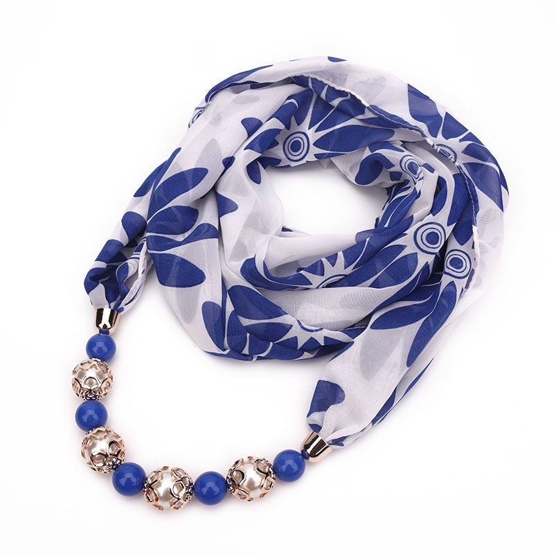 Beaded Pendant Scarf Clothing Printed Chiffon Necklace Scarf Neck Set - Image 1