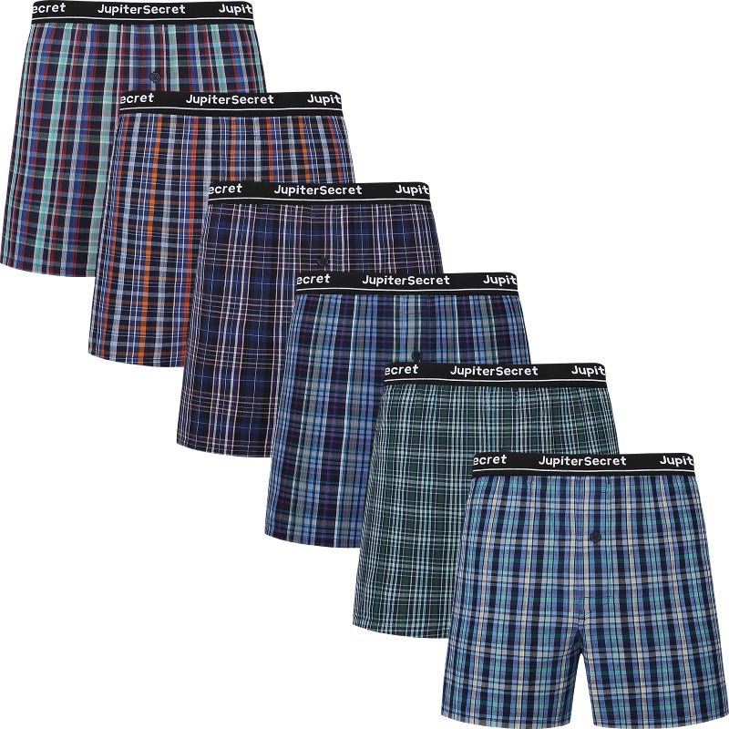 JupiterSecret Men's Boxers Underwear 100% Cotton Woven Boxers for Men Pack Boxer Shorts Assorted Colors - Image 1