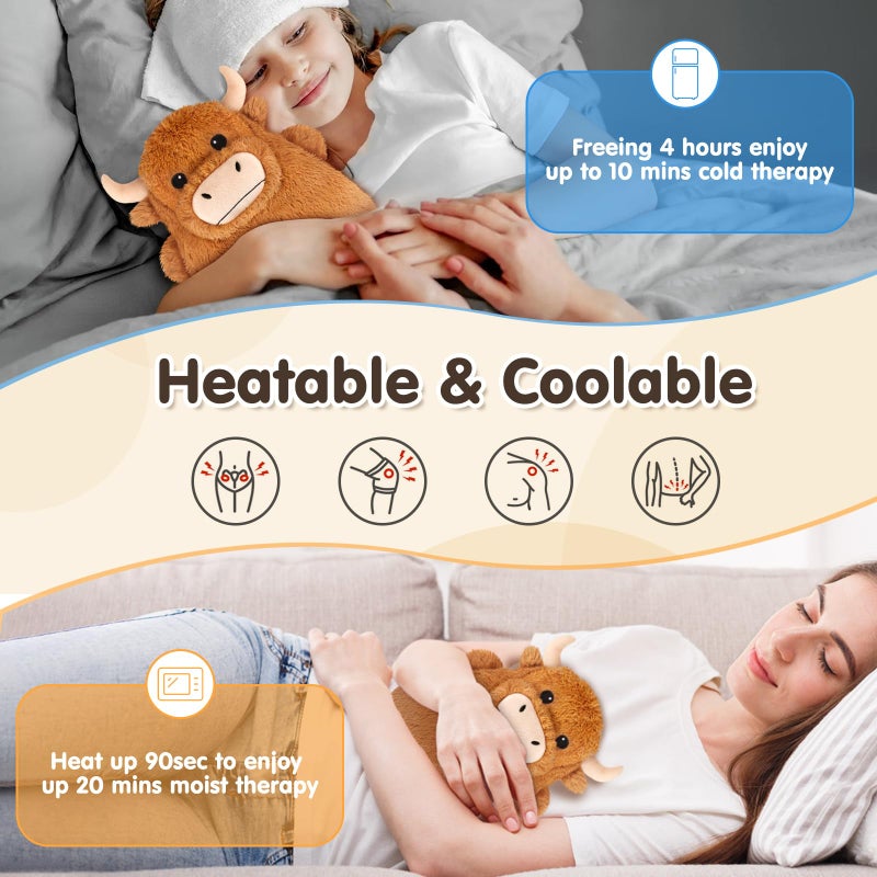 SUZZIPAD Highland Cow Microwavable Heating Pads For Belly  Neck & Shoulders  Heatable Plush With Moist Heat  Removable Plush Cover  Unscented Natural Fill  Adorable Surprise Present  7.8"" X 10.6""  1.2 Lb - Image 3