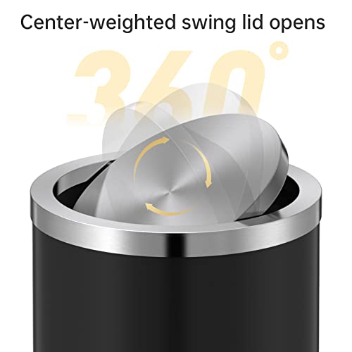 Mbillion Small Trash Can with Swing Lid 2.4 Gallons/9 Liter, Mini Trash Can with lid, Stainless Steel Cylindrical Garbage Can for Home and Office Bathroom Bedroom, for Ground and Desktop(Black) - Image 4