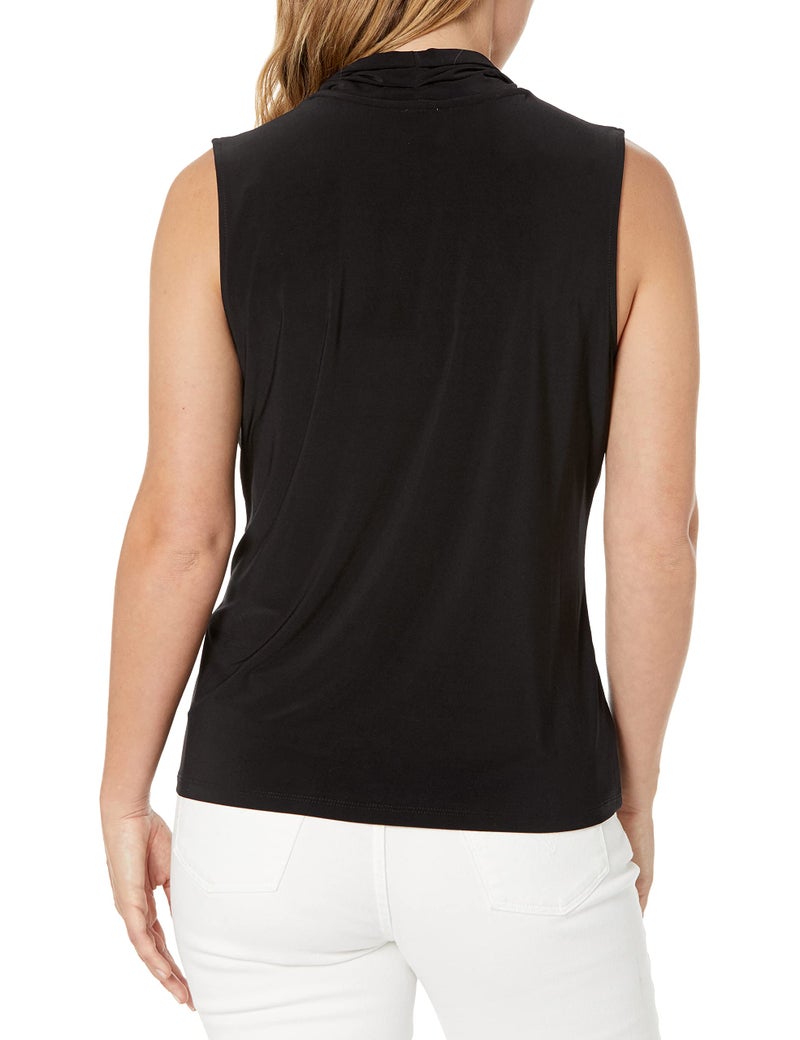 Anne Klein Women's Solid Triple Pleat Top, Black, Large - Image 2