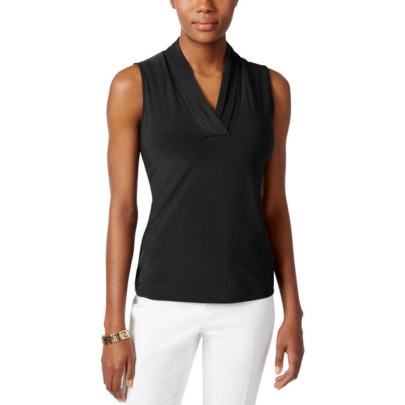 Anne Klein Women's Triple Pleat Neck Knit, Black, Large - Image 4