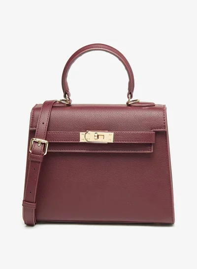 لو كونفورت Women Solid Satchel Bag with Detachable Strap and Button Closure