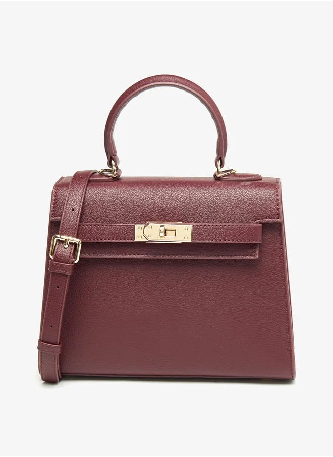 لو كونفورت Women Solid Satchel Bag with Detachable Strap and Button Closure