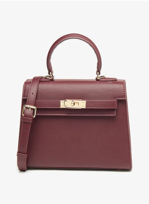 Women Solid Satchel Bag with Detachable Strap and Button Closure
