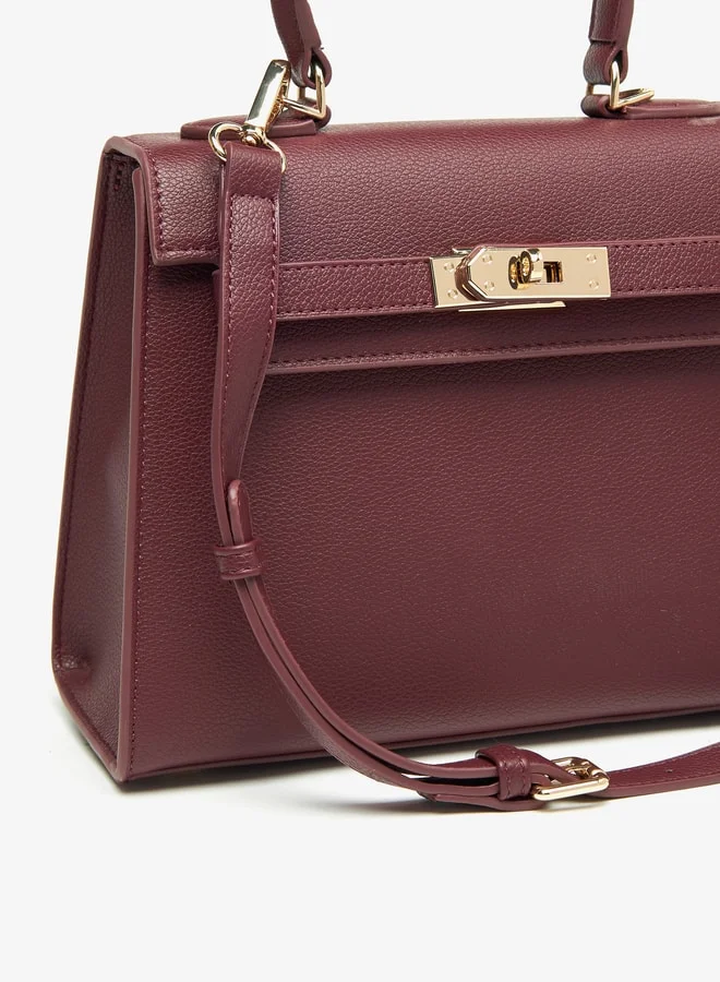 لو كونفورت Women Solid Satchel Bag with Detachable Strap and Button Closure