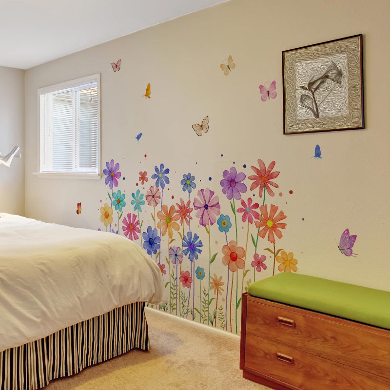 Incholl 3 Pieces Colorful Flowers Wall Decals Vinyl Colorful Flowers Wall Stickers Removable Floral Art Murals Peel and Stick Colorful Decor for Girls Bedroom Living Room Nursery - Image 4