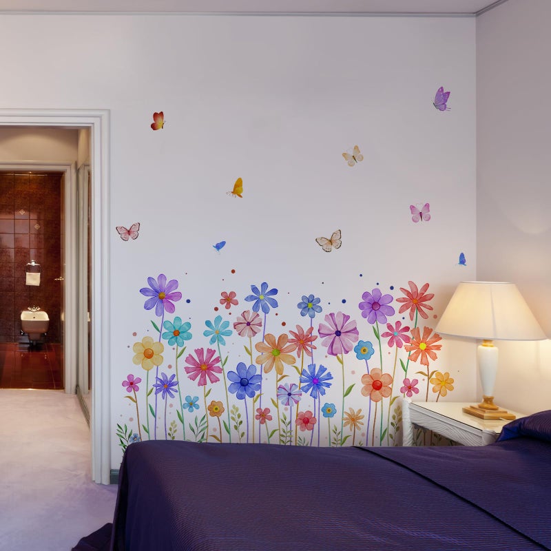 Incholl 3 Pieces Colorful Flowers Wall Decals Vinyl Colorful Flowers Wall Stickers Removable Floral Art Murals Peel and Stick Colorful Decor for Girls Bedroom Living Room Nursery - Image 5