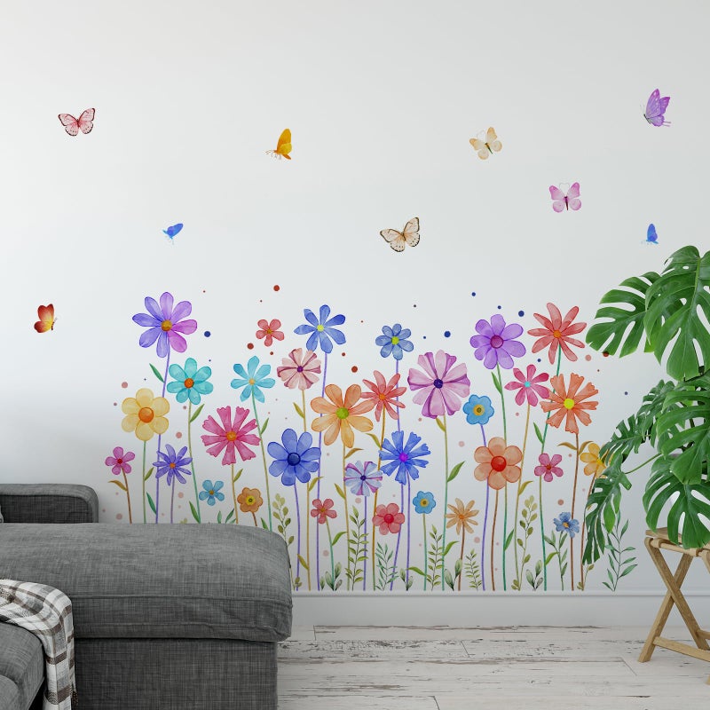 Incholl 3 Pieces Colorful Flowers Wall Decals Vinyl Colorful Flowers Wall Stickers Removable Floral Art Murals Peel and Stick Colorful Decor for Girls Bedroom Living Room Nursery - Image 3