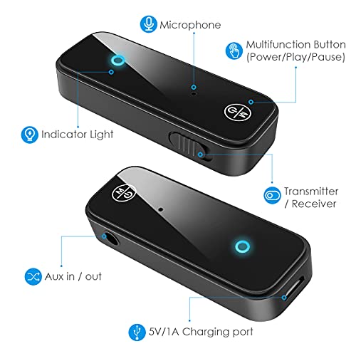 JXTZ Aux Bluetooth 5.3 Adapter for Car, 2 in 1 Wireless Bluetooth Transmitter and Receiver for Headphones Car Home Audio Speaker, Portable 3.5mm Wireless Audio Receiver, Hands-Free Call - Image 4