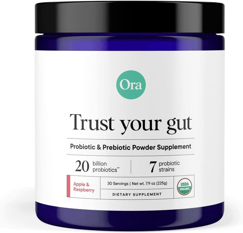 Ora Organic مكمل مسحوق أورا العضوي للبريبايوتيك والبروبايوتيك 20 مليار بروبايوتيك 7 سلالات لأفضل مسحوق بريبايوتيك بروبايوتيك غير معدلة وراثيًا للنساء والرجال والأطفال بنكهة التفاح والتوت 30 حصة - Image 1