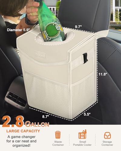 Pritent Car Trash Can with Lid Cute Leakproof Car Trash Garbage Bag Hanging Vehicle Trash Bin Small Portable Automotive Garbage Cans Organizer for BackFront SeatConsole28 GallonsBeige - Image 3