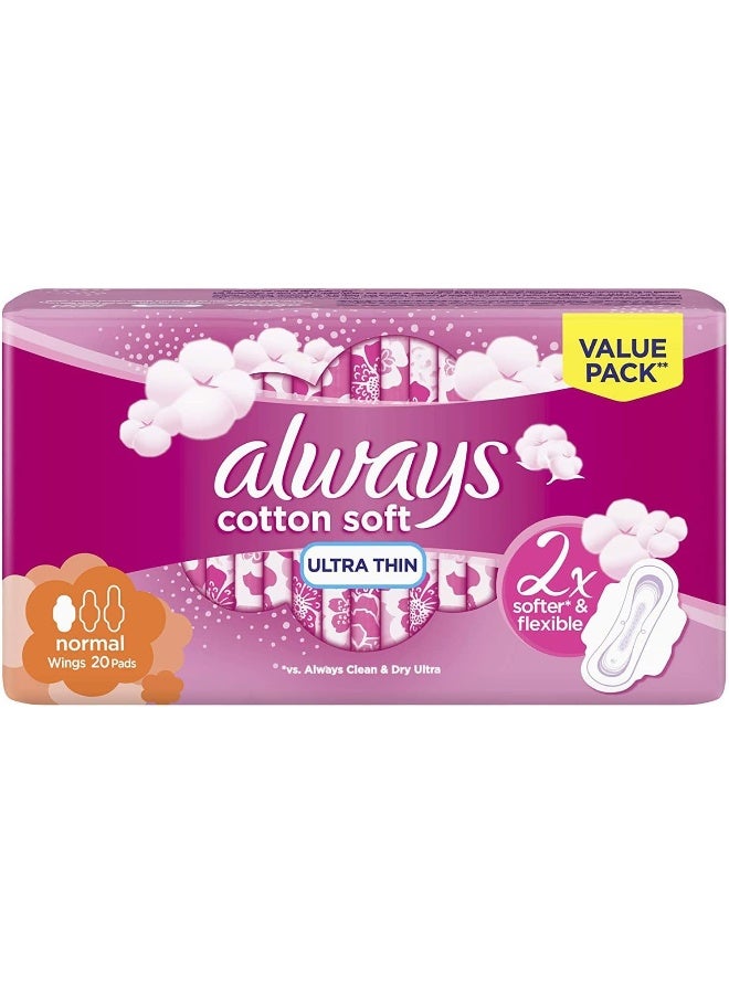 Always (PACK OF 2) Pads Ultra Thin Cottony Soft Normal With Wings 20 Sanitary Pads - Image 1
