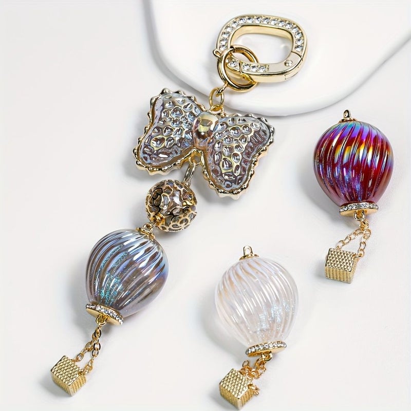 Light Violet Copper And Rhinestone Hot Air Balloon Pendant For Necklace Keychain Craft Jewelry Making - Image 2