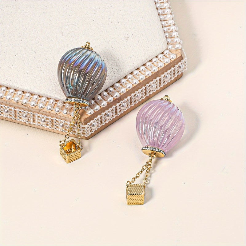 Light Violet Copper And Rhinestone Hot Air Balloon Pendant For Necklace Keychain Craft Jewelry Making - Image 3