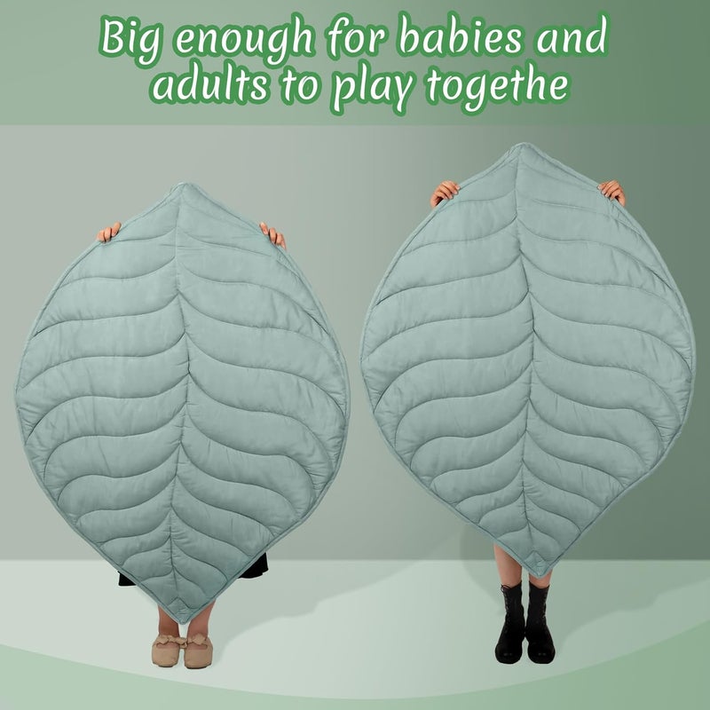 Funtery Baby Play Mat 56 x 42 Inch Cotton Crawling Cushion Cotton Nursery Rug Large Thick Soft Reversible Washable Folding Floor Playpen Mat Nursery Decor Rug for Girls BoysGreenLeaf - Image 5