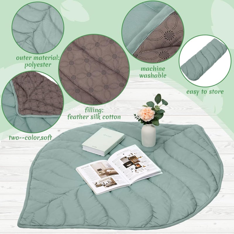 Funtery Baby Play Mat 56 x 42 Inch Cotton Crawling Cushion Cotton Nursery Rug Large Thick Soft Reversible Washable Folding Floor Playpen Mat Nursery Decor Rug for Girls BoysGreenLeaf - Image 4