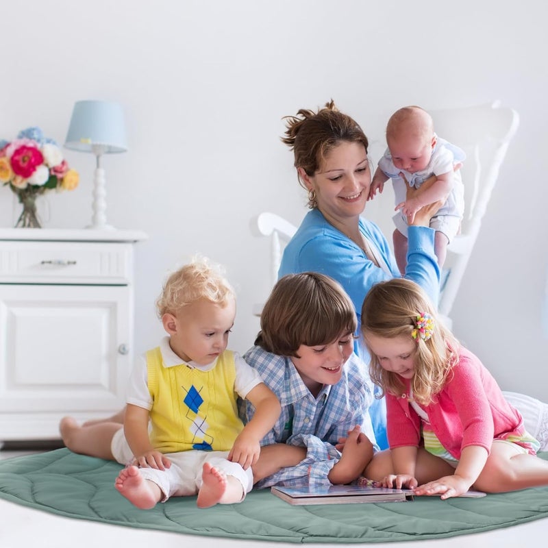 Funtery Baby Play Mat 56 x 42 Inch Cotton Crawling Cushion Cotton Nursery Rug Large Thick Soft Reversible Washable Folding Floor Playpen Mat Nursery Decor Rug for Girls BoysGreenLeaf - Image 2
