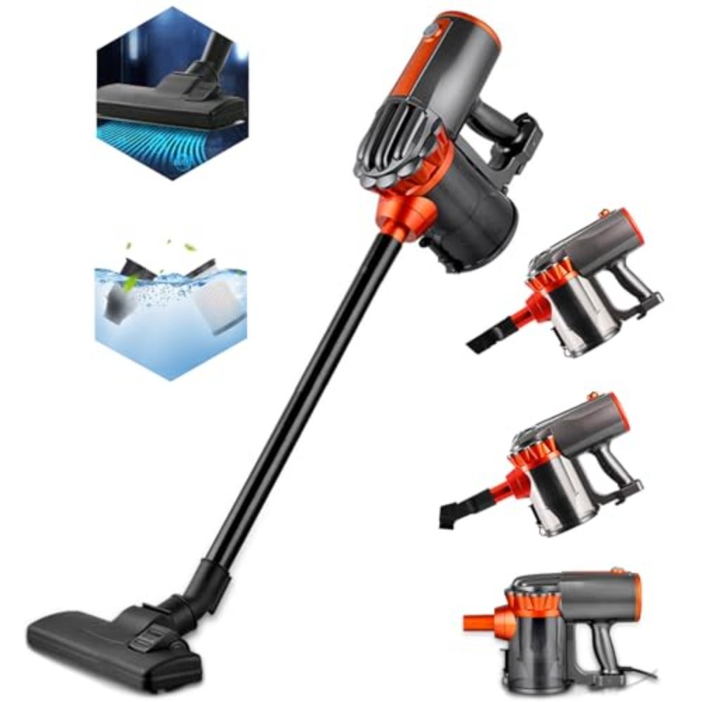 Home stick vacuum cleaner for hardwood floor and carpet, 18000Pa suction, corded 600W lightweight 3-in-1 handheld vacuum with HEPA filter, 1.5L capacity, black-gray color, ideal for pet hair and car/household use